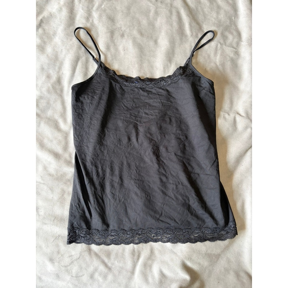 Reitmans Black Lace Trim Camisole Top Adjustable Straps Size Large
